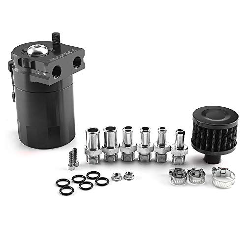 Aiuphing oil catch can, Universal Motorluft-Ölabscheiderbehälter, 300ml Aluminium Ölauffangbehälter mit Luftfilter,Schlauch und sonstiges Zubehör (Schwarz)