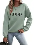 Minetom Pullover Damen Sweatshirt Briefe Drucken Langarm Rundhals Pulli Herbst Winter Frauen Buchstaben Druck Locker Casual Oberteil Sport Streetwear Sweatshirts ohne Kapuze Bluse Tops A Grün 2XL