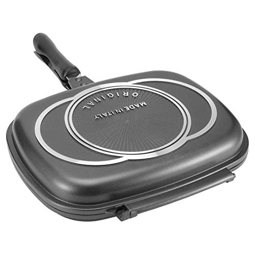 Doppel Grillpfanne,Tbest Doppel Grillpfanne,Tragbare Bratpfanne Für LKW,Doppelseitige Bratpfanne,Grillpfannen Grillpfanne Braten Doppelseitiger Tragbarer Anti-Burn-Griff Küchenzubehör Grilltopf 32 cm
