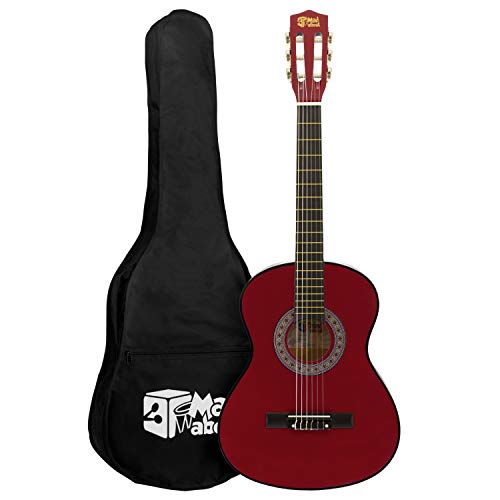 Mad About MA-CG05 Klassische Gitarre, 1/4 rote klassische Gitarre - Farbenfrohe Spanische Gitarre mit Tragetasche, Gurt, Pick und Ersatzsaiten