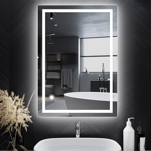 AllRight Badspiegel mit Beleuchtung 70x50cm | Dimmbarer LED Spiegel mit 3 Lichtfarben | IP54 Wassergeschützt | Touch-Steuerung | Wandspiegel für Badezimmer | Horizontale/Vertikale Montage