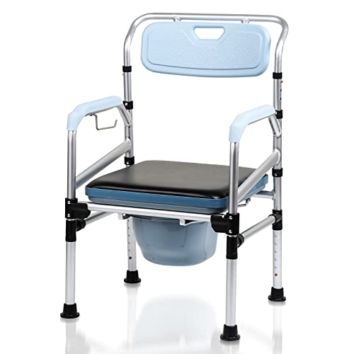 Yakimz Toilettenstuhl, Duschhocker inkl. Eimer, Höhenverstellbar 42-54cm, mit gepolsterter Sitzplatte und Toiletteneimer Belastbarkeit bis 160kg, Nachtstuhl für Senioren und Schwangere, Behinderte