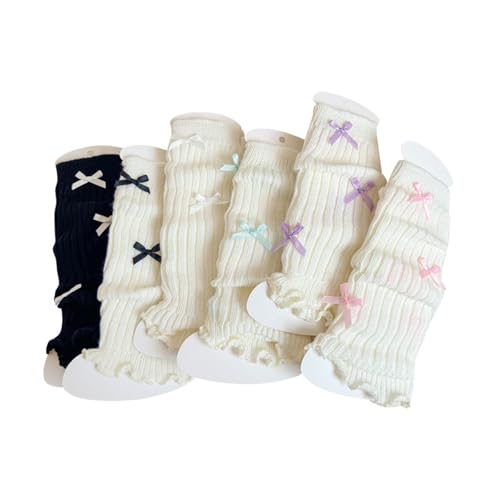 Braune Stulpen Beinwärmer Mädchen Strick mit Schleifen für Kinder Warm Bequem Winter Beinwärmer für Mädchen Strick Leggings mit Schleifen Kinder Beinwärmer Winter Warme Beinstrümpfe (Black, One Size)