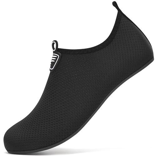 BARFULKER Badeschuhe Damen Herren Wasserschuhe Neoprenschuhe Strandschuhe Aquaschuhe Schwimmschuhe Wassersportschuhe Barfuß Schuhe Leicht Hausschuhe. Schwarz,41 EU