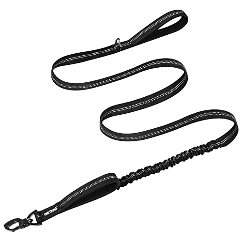 OneTigris Hundeleine 152cm-188cm, Bungee Jumping Design Leine Hund mit Tiger Zahn Metallclip und 2 Weiche Polsterung, Reflektierend Nylon Hundeleine Geeignet für Mittlere Große Hunde Schwarz