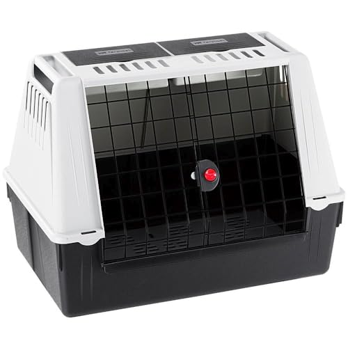 Ferplast Hundebox Auto Atlas CAR 80, Hundebox, Transportbox Hund, Doppelte Schiebeöffnung, Doppeltes Staufach, Praktische Tragegriffe, Abtropfmatte, Max. 20 kg, 82 x 51 x H 61 cm
