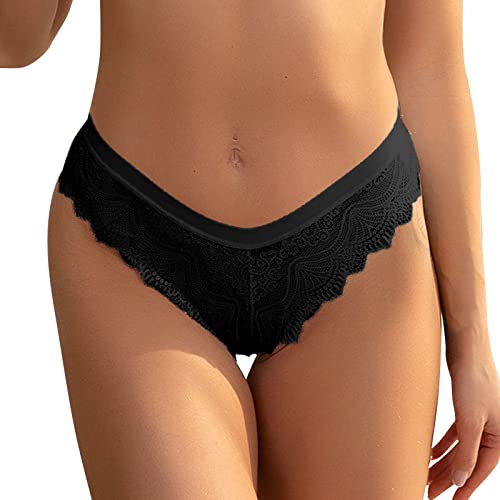 Schwarze Spitzenhöschen für Frauen Benutzerdefinierte niedrige Taille gestreifte Tangas No Show Bikini Tangas Frauen Unterwäsche Höschen Schwarze Spitzenunterhose für Damen (Black, S)