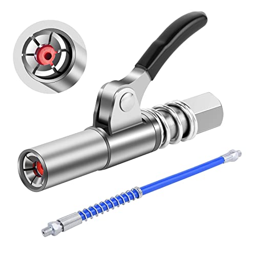 URAQT Coupler für Fettpresse,12000 PSI Fettpresse Mundstück Schnelle Veröffentlichung Einhandfettpresse mit einem 30CM Langen Verbindungsschlauch kompatibel mit Allen Fettpressen mit 1/8" NPT-Enden