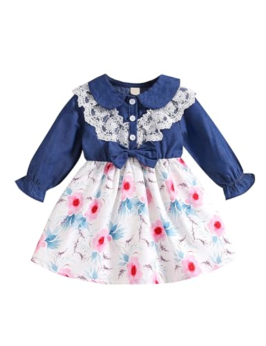 Borlai Neugeborenes Baby Mädchen Kleid Ruffle Langarm Bowknot Floral Strapsen Rock + Stirnband 2pcs Kleinkind Mädchen Kostüm Outfit 6 Monate -3 Jahre