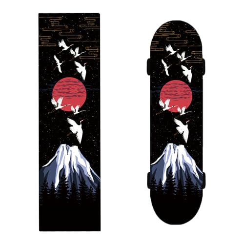 douyif Skateboard Griptape Aufkleber Weißer Kranich Berge Longboard Griptape Scooter Grip Tape Skateboard Sandpapier Selbstklebender Blasenfreies Wasserdichtes Antirutsch Verschleißfest 24x85cm