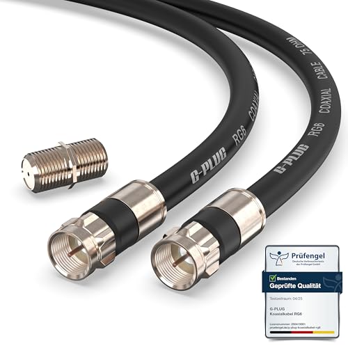 G-PLUG 2m Koaxialkabel RG6 – 135dB 4-fach geschirmt mit vergoldeten Steckern & Gummi-O-Ring – Antennenkabel für DVB-T2, DVB-C, DVB-S2 – HDTV 4K 3D – wasserdicht – Schwarz
