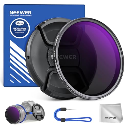 NEEWER 67mm ND2-400 (1-9 Stop) Variabler ND Filter mit Objektivdeckel Trageband Reinigungstuch präziser Einstellung der Neutraldichte Graufilter Fingerabdruck Kratzfest mehrschichtiges optisches Glas