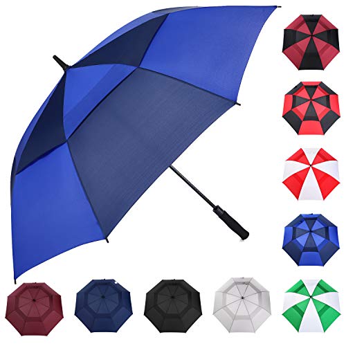 MRTLLOA Automatischer, öffnender, schwarzer Golf-Regenschirm, extra groß, übergroß, doppeltes Baldachin, belüftet, winddicht, wasserdicht, Stockschirme für Regen (Royal/Navy Blue, 62 Inch)