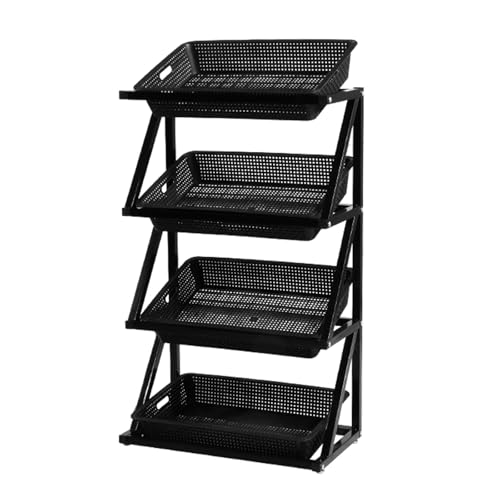 Laden-Snack-Ständer Supermarkt Obst Gemüse Regal Organizer 4 5 Etagen Kommerziell Große Kapazität Korbregal für den Einzelhandel für Küche Büro Laden(Black,4 Frame)
