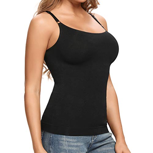 Joyshaper Damen Unterhemd Bauch Weg Camisole Top Figurformendes Trägertop Body Shaper Shaping Hemd Schlank Shirt Nahtlose Spaghettiträger Oberteil, Schwarz, XS