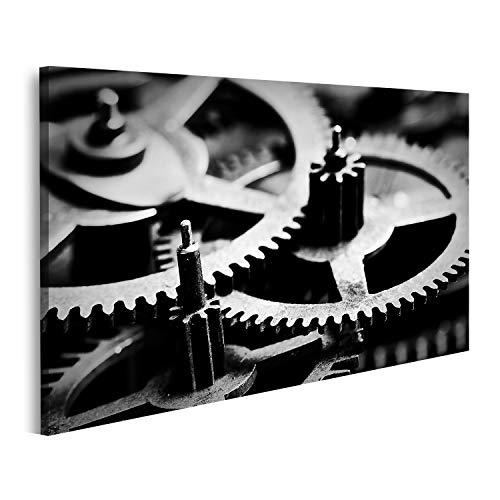 islandburner Bild auf Leinwand Grunge Zahnräder Schwarz und Weiß Hintergrund Uhrmachertechnik Konzept der Industrie-Wissenschaft. Bilder Drucke Kunst Poster Wandbild