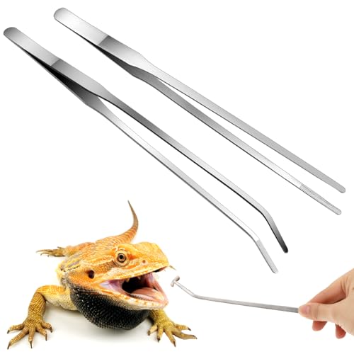 2 Stück Gebogen Aquarium Pinzette Lang 27 cm Pinzette Edelstahl,Pinzette Lang,Futterzange Edelstahl Mit Gummispitze Gerade und Gebogen Pinzetteterrarium Werkzeug,Futterwerkzeug für Aquarium-Silber