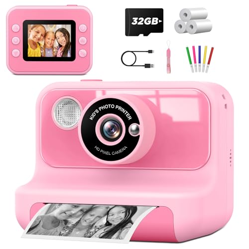 Sofortbildkamera Kinder,LETSHAHA 1080P 20MP Kinderkamera Sofortbildkamera mit 10X,2.4 Zoll Bildschirm Videokamera Schwarzweiß Gedrucktes Foto mit 3 Rollen Druckpapier & 32GB Karte, Geschenk Kinder