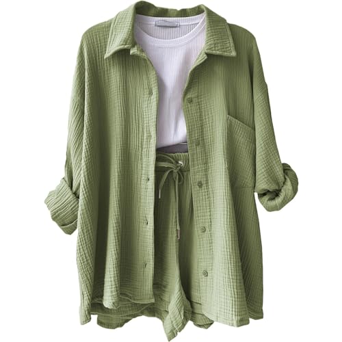 Zweiteiler Damen Mit Hose Sommer Oversize Jogginganzug Damen Sportanzug Sommer Zweiteiler Damen Travel Anzug Outfit Damen Fashion Damen Klamotten Teenager Mädchen Hose Damen Sommer（2-Light Green,XL