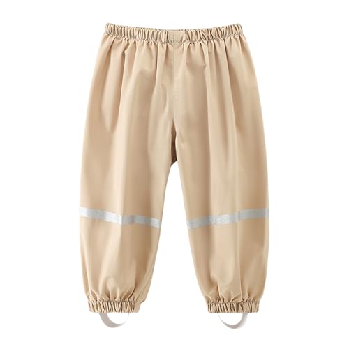 Dioshark Regenhose Mädchen Jungen wasserdichte Matschhose Baby Kleinkind Sommer Beige Dünn Buddelhose mit Reflektor Regenlatzhose Ohne Träger Gefüttert Leichte Atmungsaktive Fahrrad für 1-2 Jahre