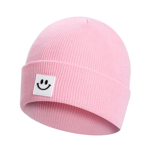 ZLLkeji Mütze Jungen Unisex Beanie Hat Kids 2-6 Jahren Kleinkind Doppellagige Strickmütze Herbst Wintermützen für Mädchen Mütze Jungen Frühling Herbst (DE/NL/SE/PL, Numerisch, 45, 55, Rosa)