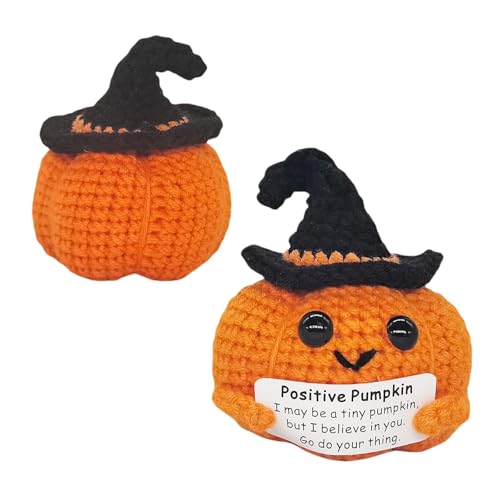 Calkkrer Halloween Positiver Kürbis Mit Gehäkelter Pflanze, Kreative Positive Geschenke, Inspirierende Umarmungskarten, Handgefertigte Dekorationen Für Tischdeko