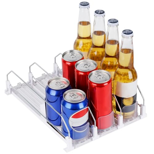 NZZVNZ Kühlschrank Organizer Getränke, 3 Reihen Kühlschrank Organizer Dosen, Getränkeorganisation Automatisch, Drink Organizer Kühlschrank Einstellbare Breite für 12 Dosen (31 x25cm)