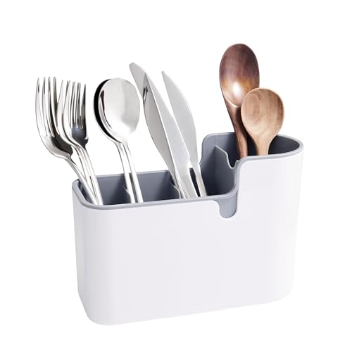 Amazon Basics Halterung für Besteck und Utensilien, Verwendung auf der Arbeitsfläche oder Wandmontage, Weiß/Grau