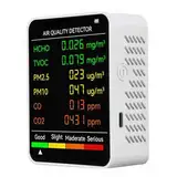 Luftqualitätsmonitor, 6-in-1 multifunktionaler Kohlendioxid-Detektor PM2.5 PM10 TVOC Temperatur Luftfeuchtigkeitstester mit großem Display, für den Innenbereich (weiß)