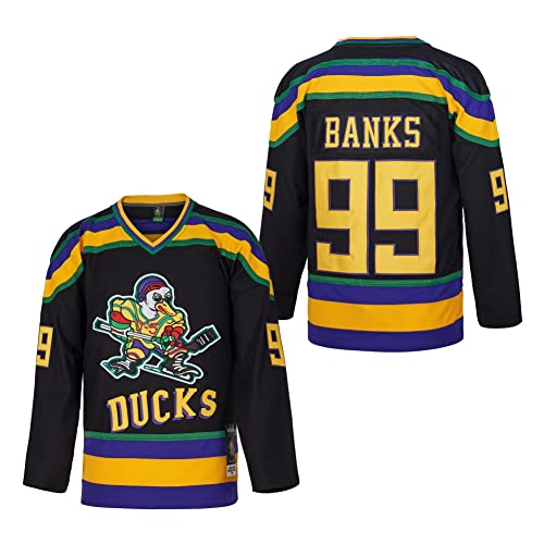 D-5 Youth Mighty Ducks Jersey #96 Conway #99 Banks Jersey, Film Eishockey-Trikot für Kinder, #99 - Schwarz, L