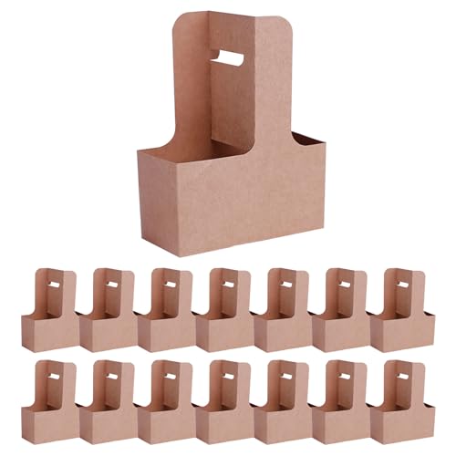 Kraft Getränketräger mit Griff,Karton Getränkehalter Heiße und Kalte Getränke,Becherträger Pappe Kaffee Getränkehalter Getränketräger,15PC Kraftpapier 2 Tassen für Restaurant zum Herausnehmen Bar Café