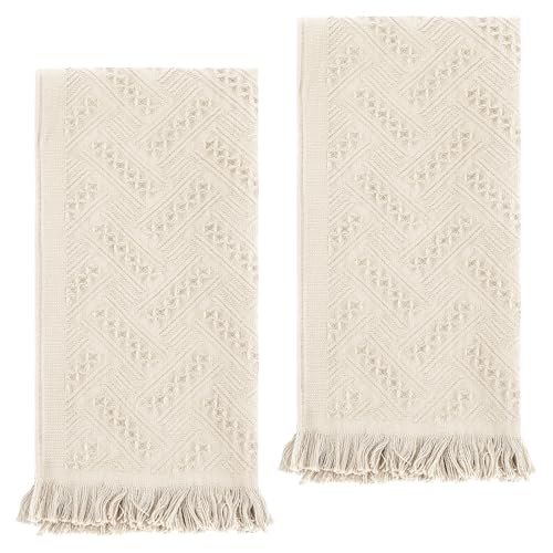 AOZUO 2 Pack Luxuriöse Dekorative Gästehandtücher, 30 x 70 cm Baumwolle Quaste Weich Saugfähig Handtücher für Badezimmer Küche, Hotel, Spa, Bauernhaus, Geschenk(Beige)