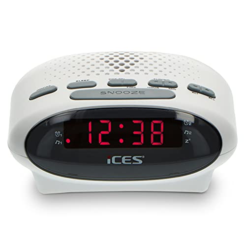 iCES ICR-210 Radiowecker - Radiowecker mit 2 Stunden Weckzeit - PLL FM - Snooze - Sleep Timer - Gangreserve - Weiss
