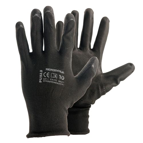 Arbeitshandschuhe, schwarzes Nylon, Polyurethan-Beschichtung, für Gartenarbeit, Baustelle und Mechaniker, Herren-Arbeitshandschuhe, schnittfest, handschuhe werkstatt rutschhemmend (12, 10/XL)