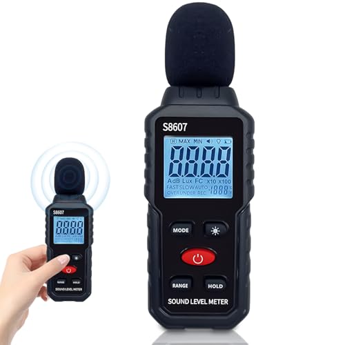 Dezibel Messgerät, Schallpegelmessgerät 30 dB bis 130 dB Schallpegelmesser mit LCD-Bildschirm Hintergrundbeleuchtung, Lärmmessgerät für Zuhause, laute Nachbarn, Fabrik