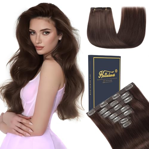 HotLulana Clip in Extensions Echthaar 7pcs Dunkel Braun Extensions Echthaar Invisible Clip Extensions Echthaar Remy Echthaar Extensions 14 Zoll 35cm 80g Clip Extensions Skin Weft Haarverlängerung 2#