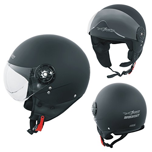 A-Pro Motorradhelm Motorrad Roller Jet Helm Scooter Homologiert Avio Visor mattschwarz L