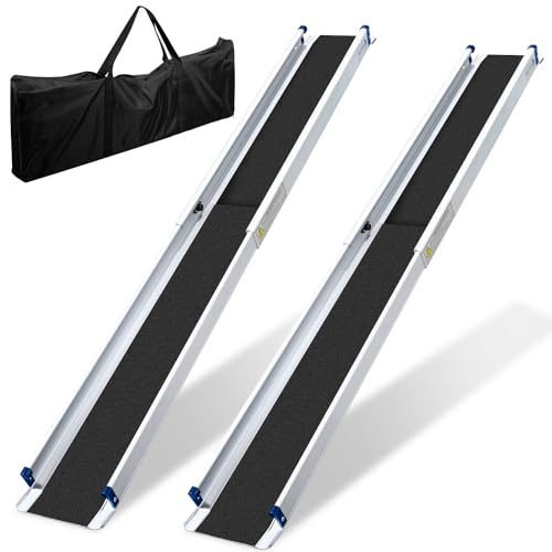 Ollewiellan 2 * Rollstuhlrampe 121-213 cm, Rampe Rollstuhl bis 300 kg, Aluminium Auffahrrampe,Teleskoprampe mit Textiltasche, Rollstuhlrampe Klappbar, Rollstuhlrampen, Treppenrampe für Rollstuhl