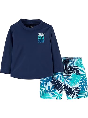 Simple Joys by Carter's Baby Jungen Swimsuit Trunk and Rashguard Rash-Guard-Set, Marineblau Weiß Tropisch, 3-6 Monate