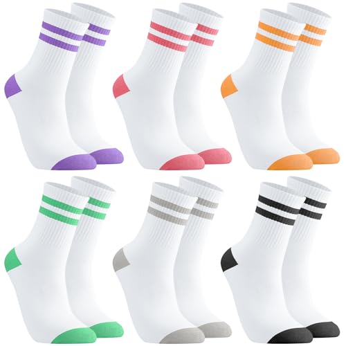 Utensilsto 6 Paare Socken Damen 38-42 Tennissocken Bunt Sportsocken Retro Baumwollsocken Laufsocken Lange Socken mit Motiv Streifen