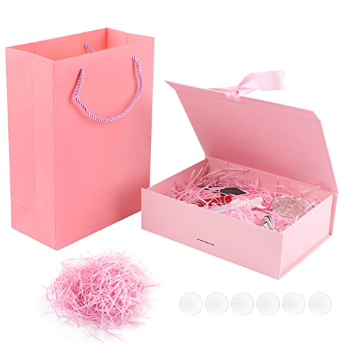 funvce Rosa Geschenkbox, 23x17x7cm Geschenk Box mit Deckel, Geschenktüten, Raffia Hamper Shreds und Klebeband, Geschenkkarton für Ostern, Valentinstag, Muttertag Geschenkverpackung