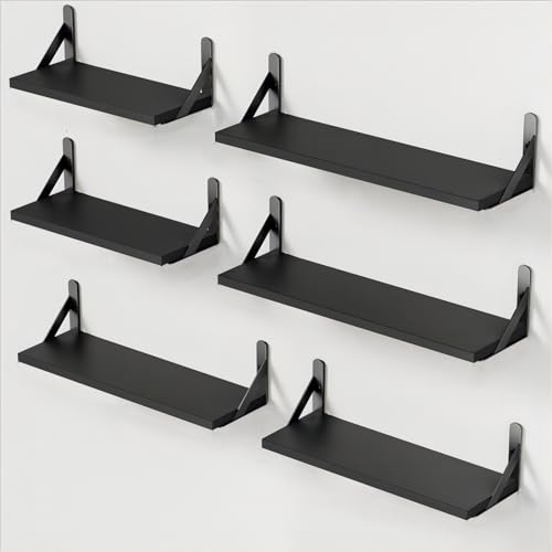 Pipishell 6 Stück Wandregal Holz und Metall, Wandregale zur Aufbewahrung, rustikaler Metalldraht, maximale Belastung 40lbs, für Wohnzimmer, Schlafzimmer, Büro, Badezimmer oder Küche