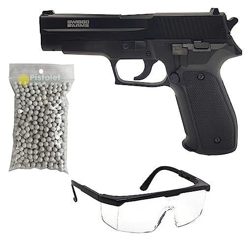 Saigo Defense Airsoft Pistol Pack SA Navy Federpistole/Farbe: Schwarz/Material: Hochfester Kunststoff und Metall/Leistung 0.5 Joule/Lieferung mit Zubehör