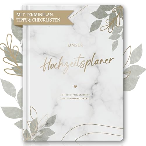 BIROYAL Hochzeitsplaner Deutsch für den großen Tag, 160 Seiten Wedding Planner mit Terminplan, Checklisten, Zeitplan und Tipps, Hochzeit Buch mit Kalender, Tolles Geschenk zur Verlobung - DIN A4