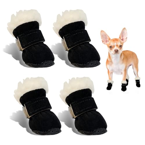 Hundeschuhe Pfotenschutz Winter, 4pcs Schneestiefel Hunde, Hunde Schuhe Anti Rutsch, Rutschfest und Warm, Geeignet für Kleine und Mittelgroße Hunde für Outdoor-Aktivitäten im Winter, Waschbar (M)