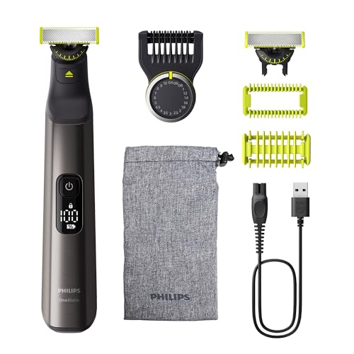 Philips OneBlade Pro 360 Face & Body - Elektrischer Bartschneider, Rasierer und Bodygroomer, 2x 360-Klingen, 1x Präzisionskamm mit 20 Längeneinstellungen, 1x Körper-Kit, 1x Reisetasche, QP6552/30