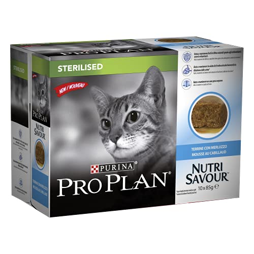 PURINA Pro PLAN | Sterilised NutriSavour | Moos | Kabeljau | Katze | Frischebeutel 85 g, 10 Stück