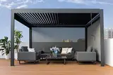 SiMPO LIFESTYLE Garten Pavillon Gartenlauben 3X4M mit LED-Leuchten Aluminium Pergola und 3 Seitenvorhängen Wasserdicht Stabil Winterfest Sonnenschutz