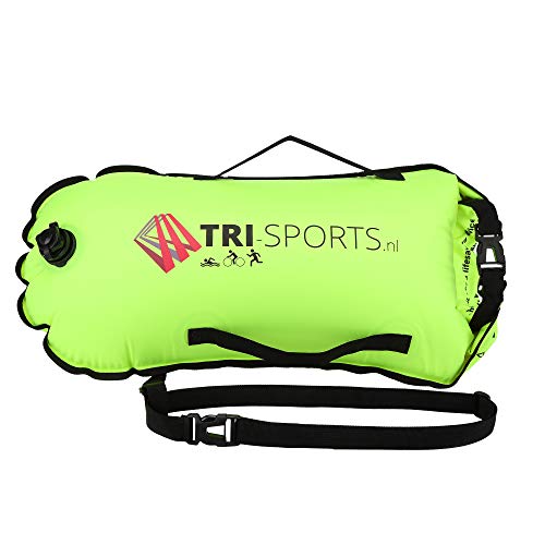 Tri-Sports - Gelbe Schwimmboje für Freiwasserschwimmen. Sichtbar für Boote, sicher im Falle von Krämpfen und Sie können Ihre Ausrüstung leicht mitnehmen.