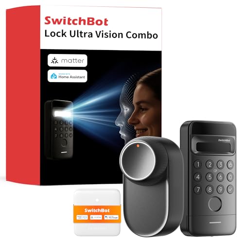 SwitchBot WLAN Smart Lock Ultra mit Keypad Vision, 3D-Gesichts-/Fingerabdruckerkennung, Elektronisches Türschloss mit Aufladbarem Akku, Öffnen per Gesicht, Fingerprint, Code, Alexa, unterstützt Matter